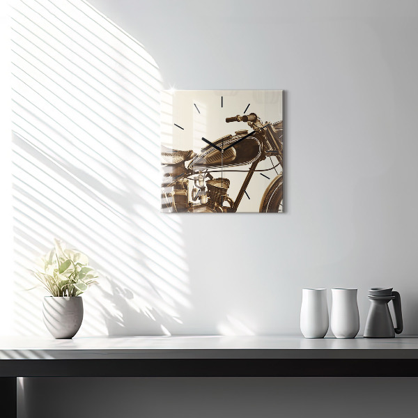 Ceas pătrat de perete din sticlă Motocicletă vintage sepia