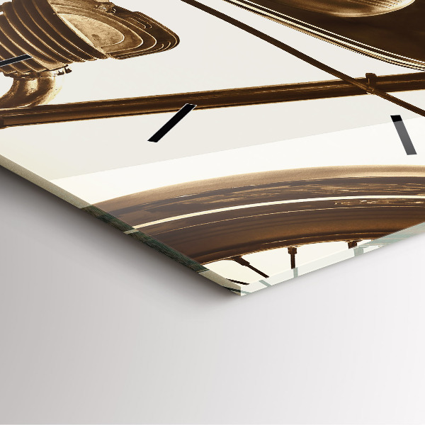 Ceas pătrat de perete din sticlă Motocicletă vintage sepia