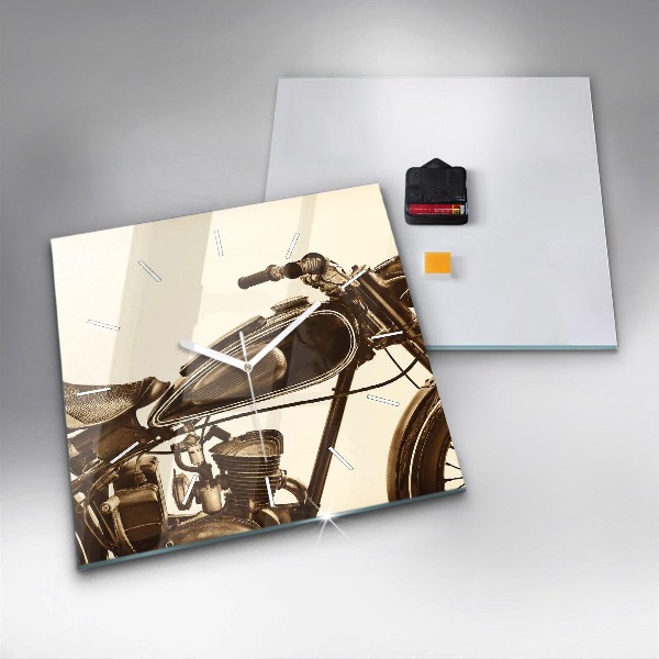 Ceas pătrat de perete din sticlă Motocicletă vintage sepia