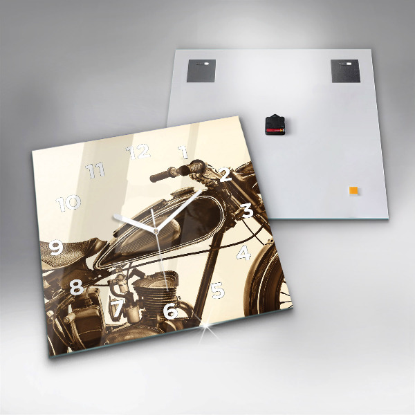 Ceas pătrat de perete din sticlă Motocicletă vintage sepia