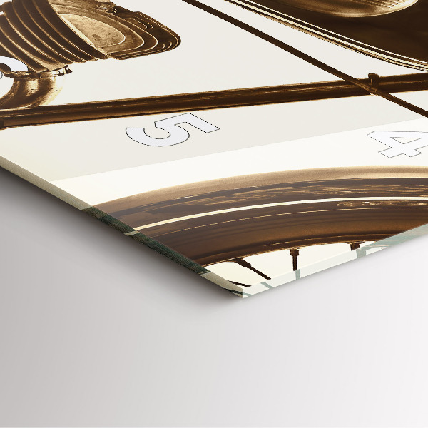 Ceas pătrat de perete din sticlă Motocicletă vintage sepia