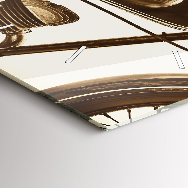 Ceas pătrat de perete din sticlă Motocicletă vintage sepia