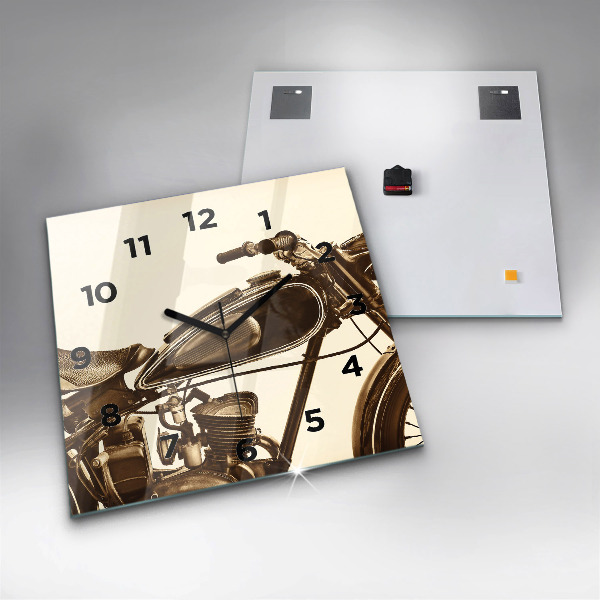 Ceas pătrat de perete din sticlă Motocicletă vintage sepia