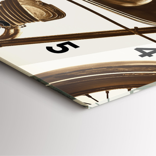 Ceas pătrat de perete din sticlă Motocicletă vintage sepia