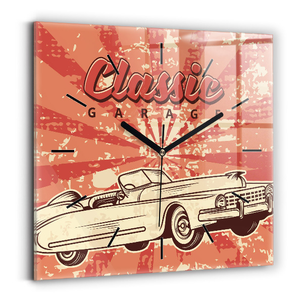 Ceas pătrat de perete din sticlă Mașină retro vintage