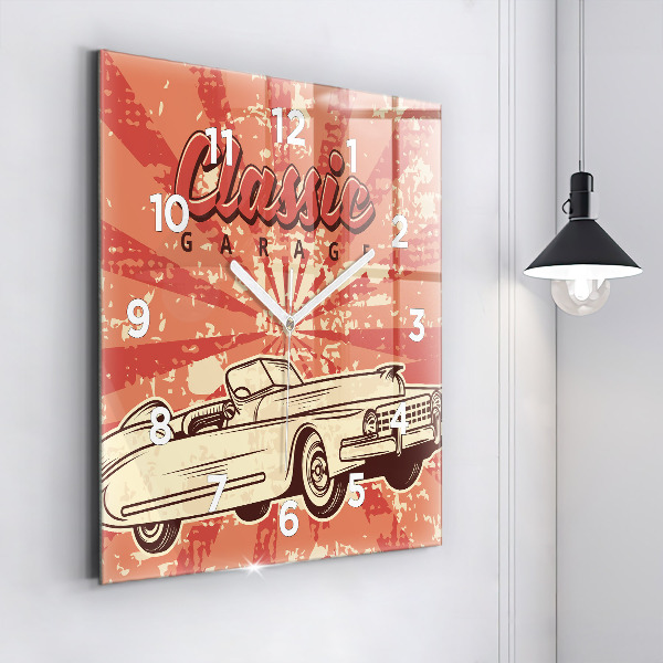 Ceas pătrat de perete din sticlă Mașină retro vintage