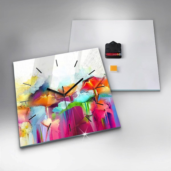 Ceas pătrat de perete din sticlă Flori abstracte