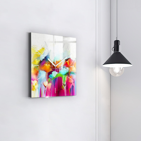 Ceas pătrat de perete din sticlă Flori abstracte