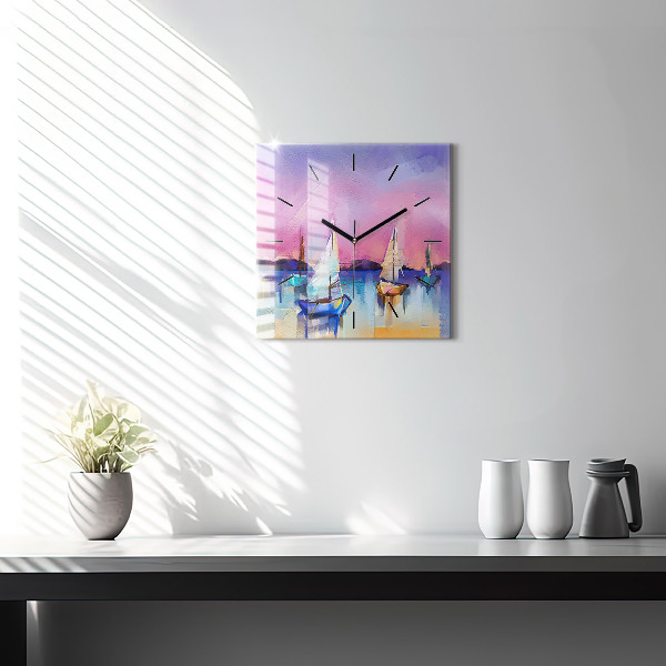 Ceas pătrat de perete din sticlă Peisaj marin