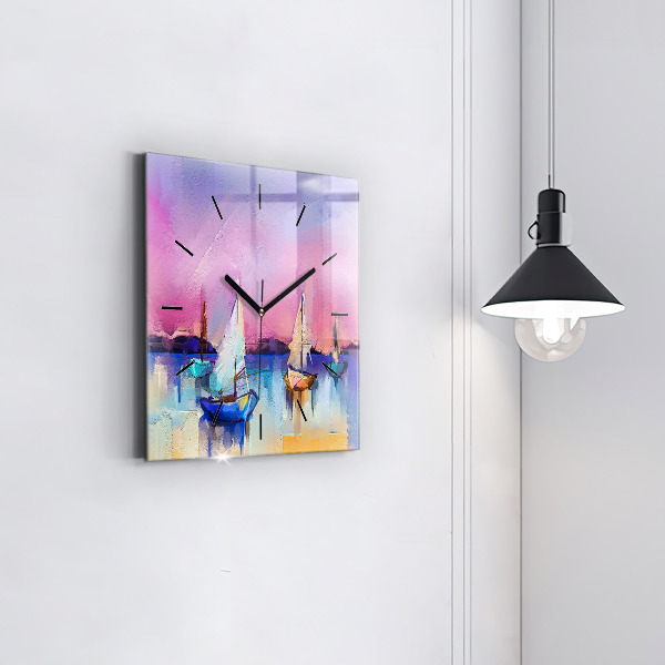 Ceas pătrat de perete din sticlă Peisaj marin