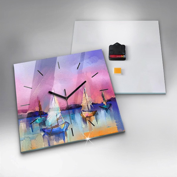 Ceas pătrat de perete din sticlă Peisaj marin