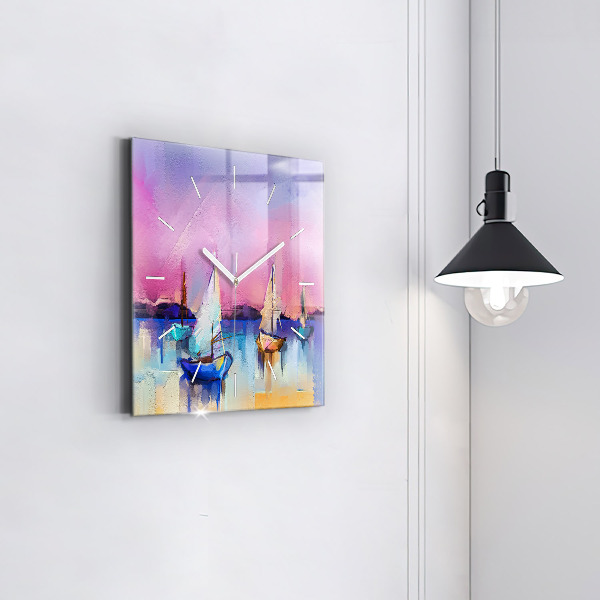 Ceas pătrat de perete din sticlă Peisaj marin