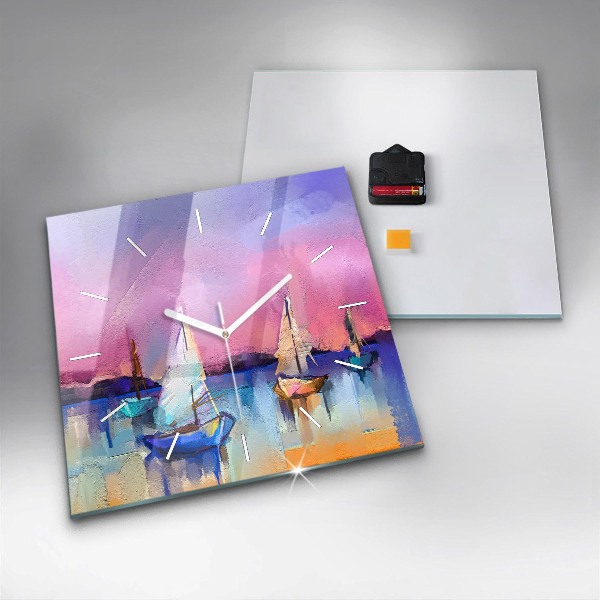 Ceas pătrat de perete din sticlă Peisaj marin