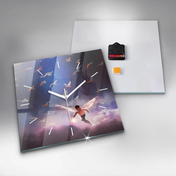 Ceas pătrat de perete din sticlă Băiat cu aripi