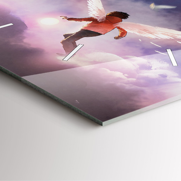 Ceas pătrat de perete din sticlă Băiat cu aripi