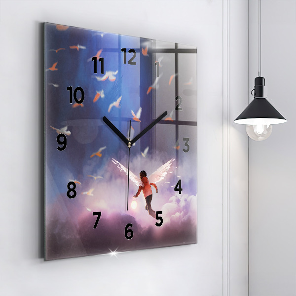 Ceas pătrat de perete din sticlă Băiat cu aripi