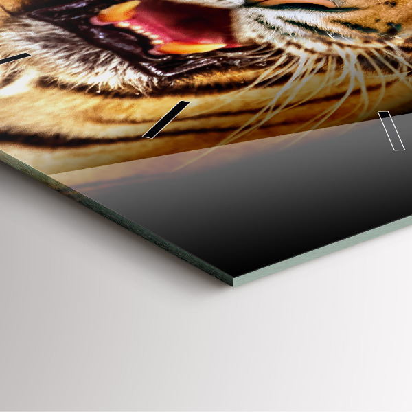 Ceas pătrat de perete din sticlă Tigru - ochi sălbatici