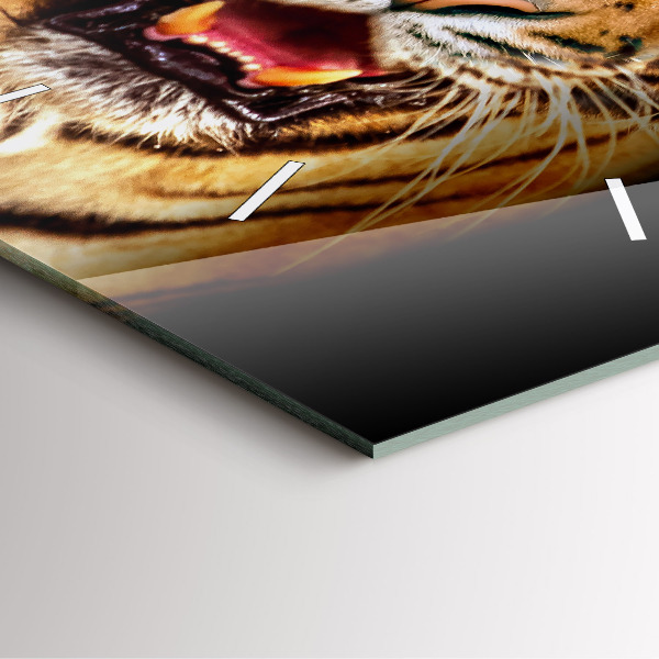 Ceas pătrat de perete din sticlă Tigru - ochi sălbatici