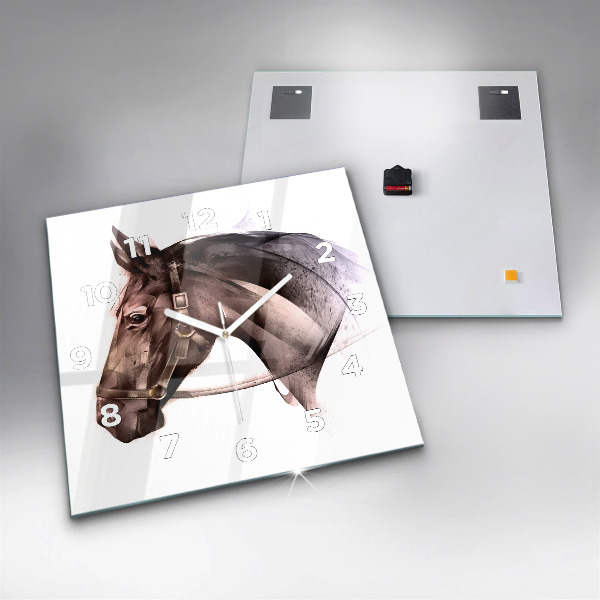 Ceas pătrat de perete din sticlă Profil pictat al unui cal