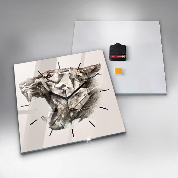 Ceas pătrat de perete din sticlă portretul pictat al unui tigru