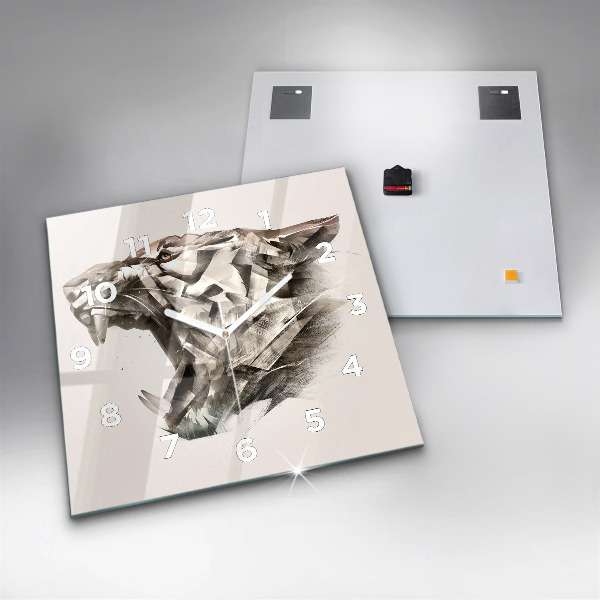 Ceas pătrat de perete din sticlă portretul pictat al unui tigru