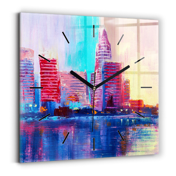 Ceas pătrat de perete din sticlă Abstracția zgârie-norilor