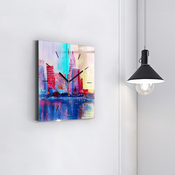 Ceas pătrat de perete din sticlă Abstracția zgârie-norilor