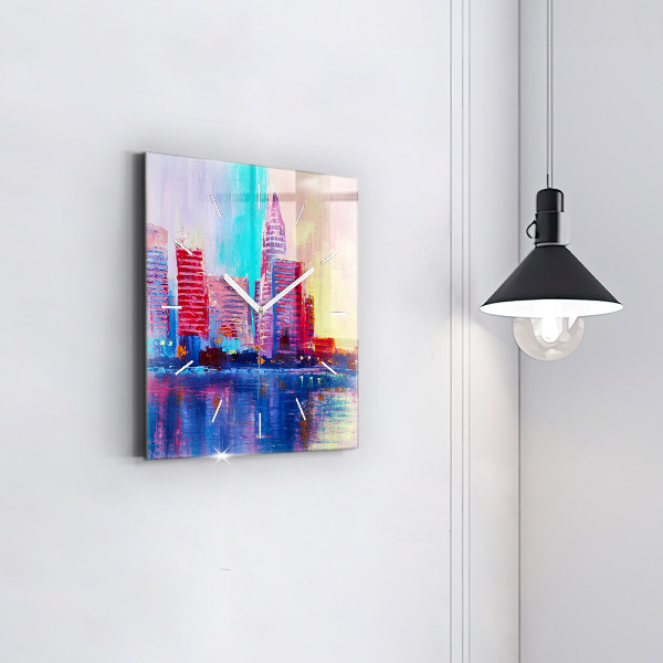 Ceas pătrat de perete din sticlă Abstracția zgârie-norilor