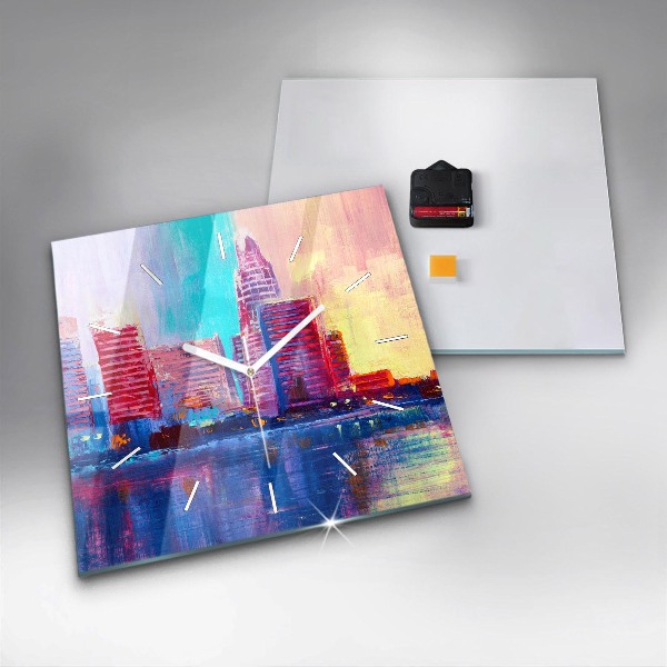 Ceas pătrat de perete din sticlă Abstracția zgârie-norilor