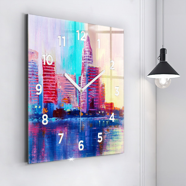 Ceas pătrat de perete din sticlă Abstracția zgârie-norilor
