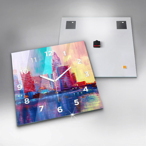 Ceas pătrat de perete din sticlă Abstracția zgârie-norilor