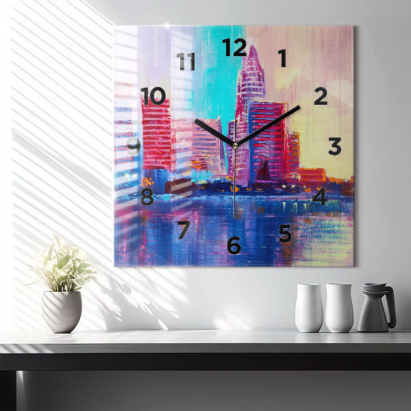 Ceas pătrat de perete din sticlă Abstracția zgârie-norilor