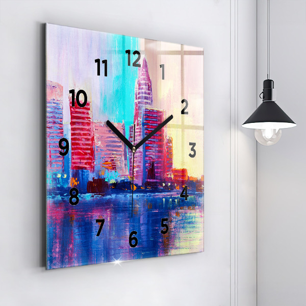 Ceas pătrat de perete din sticlă Abstracția zgârie-norilor