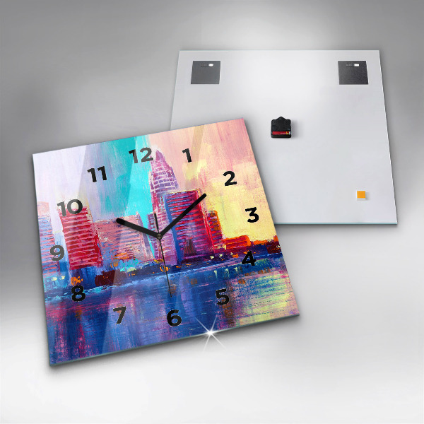 Ceas pătrat de perete din sticlă Abstracția zgârie-norilor