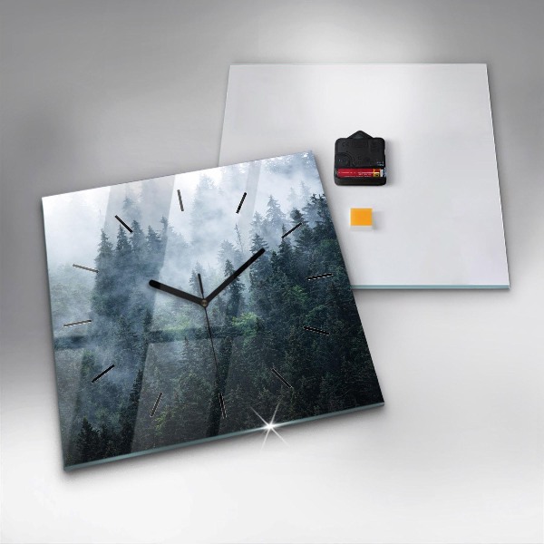 Ceas pătrat de perete din sticlă Peisaj de munte cețos