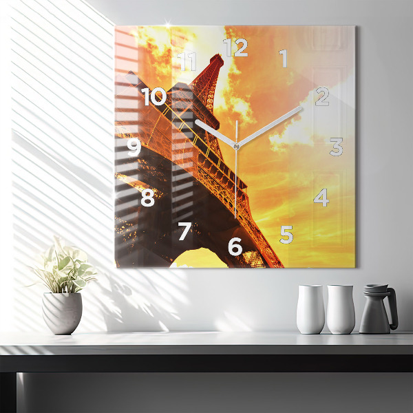 Ceas pătrat de perete din sticlă Turnul Eiffel din Paris