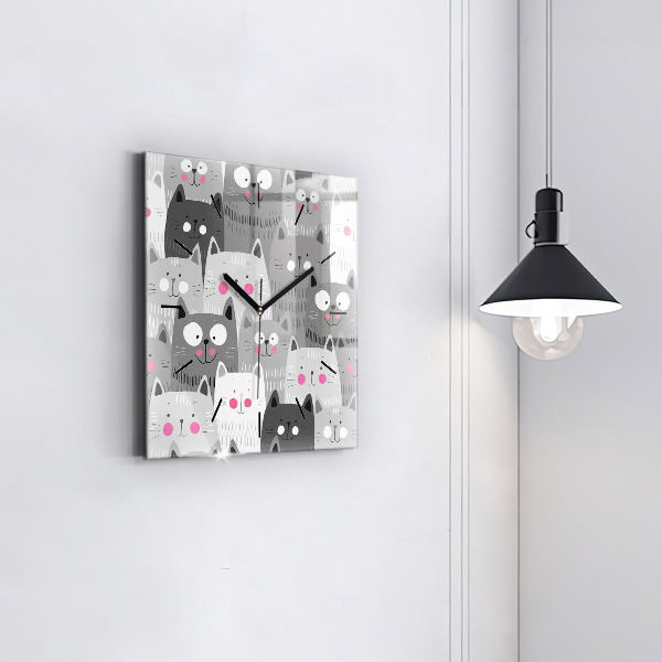 Ceas pătrat de perete din sticlă Model fără sudură cu pisici
