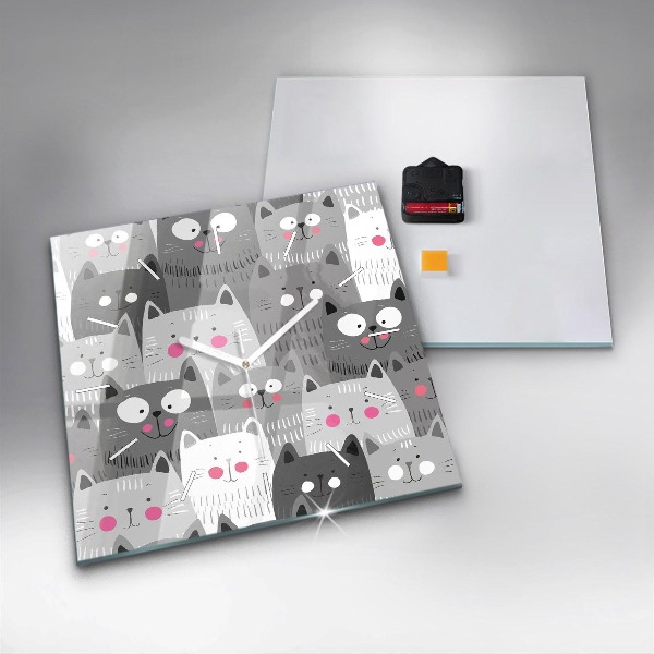 Ceas pătrat de perete din sticlă Model fără sudură cu pisici