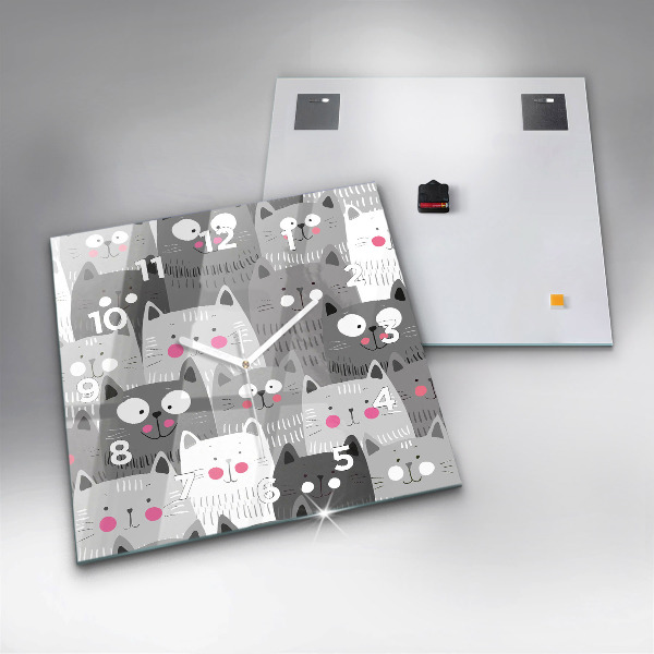 Ceas pătrat de perete din sticlă Model fără sudură cu pisici