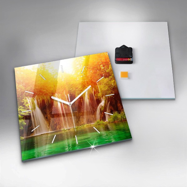Ceas pătrat de perete din sticlă Vedere asupra cascadei