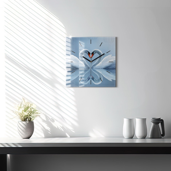 Ceas pătrat de perete din sticlă Lebăda în inimă