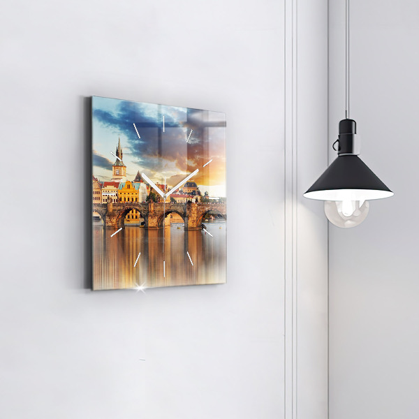 Ceas pătrat de perete din sticlă Panoramă peste râu