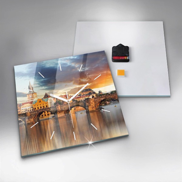 Ceas pătrat de perete din sticlă Panoramă peste râu