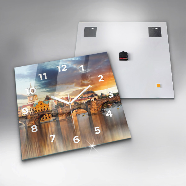 Ceas pătrat de perete din sticlă Panoramă peste râu