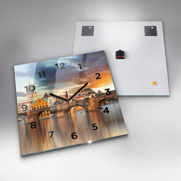 Ceas pătrat de perete din sticlă Panoramă peste râu