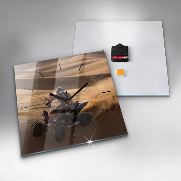 Ceas pătrat de perete din sticlă Quad în deșert