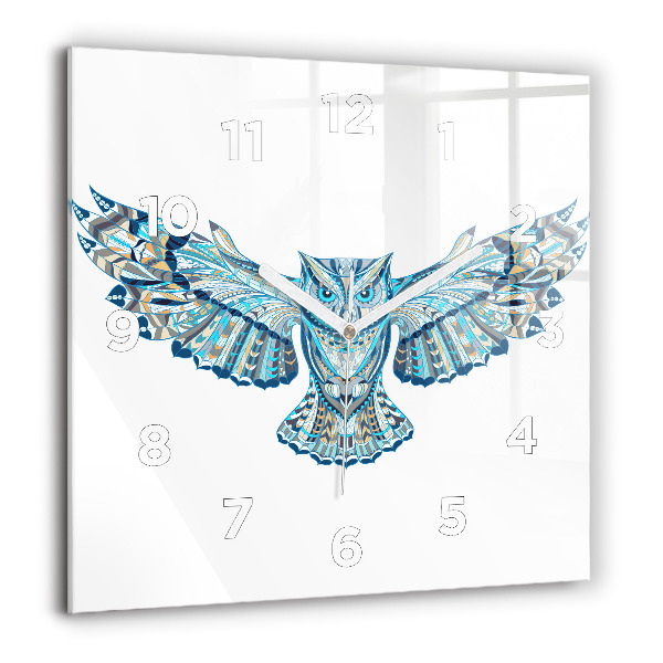 Ceas pătrat de perete din sticlă Bufniță în zbor