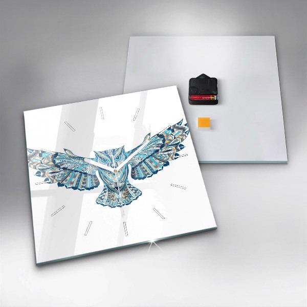 Ceas pătrat de perete din sticlă Bufniță în zbor