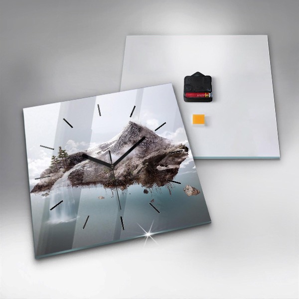 Ceas pătrat de perete din sticlă Insulă zburătoare și cascadă