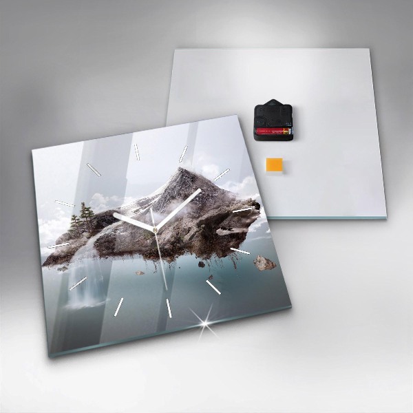 Ceas pătrat de perete din sticlă Insulă zburătoare și cascadă